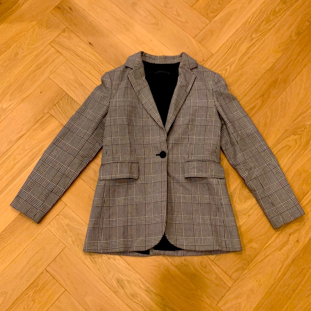 Fall - Gently Used Zara Glen Plaid Single Breasted Blazer Black & White Medium
